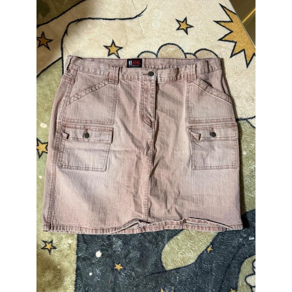 NY Jeans Women Cargo Denim Mini Skirt Pink Size 14 Cotton Blend Utility Pockets